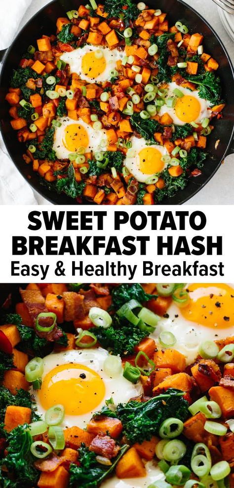 Sweet Potato Eggs Breakfast, Breakfast Ideas Whole 30, Flat Belly Breakfast Ideas, Breakfast Ideas Nutritious, Healthy Breakfast With Veggies, Breakfast Sweet Potato Hash, Breakfast Recipes With Vegetables, Sweet Potato Ideas Healthy, Sweet Potato Recipes For Breakfast