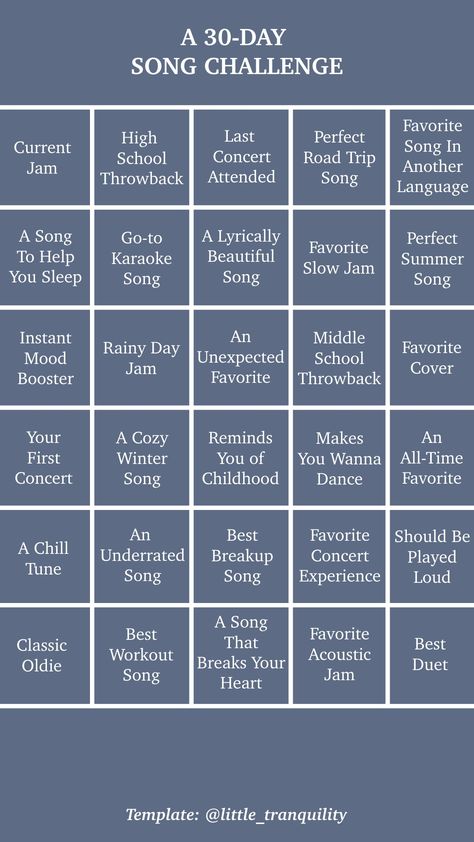 30 Day Song Challenge Instagram Story Template Song A Day Challenge, 30 Days Of Music Challenge, Song Challenge Instagram, Song Questions, 30 Day Instagram Challenge, Music Questions, 30 Day Music Challenge, Road Trip Songs, Sleeping Songs