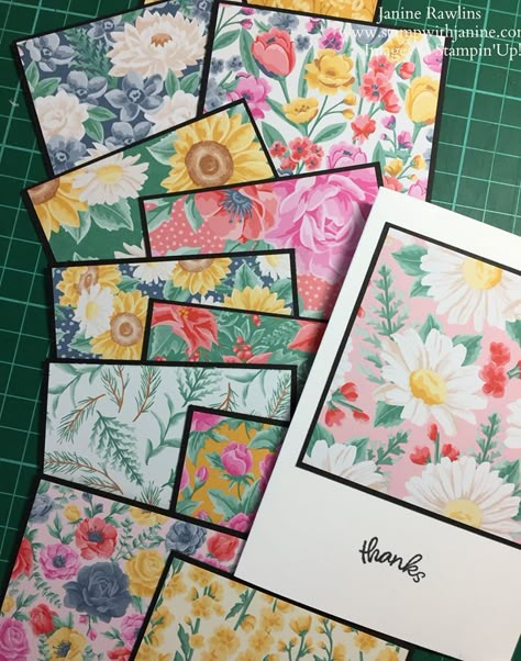 6x6 Cards Ideas, Stampin Up 6x6 Dsp Projects, Cards With Patterned Paper, Designer Paper Cards Ideas, Pattern Paper Cards Ideas, Cards Using Patterned Paper, Flowers For Every Season Dsp Cards, Stampin Up Simple Cards, 6x6 Paper Projects