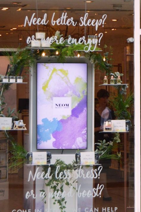 Digital window signage with high brightness display screen Digital Window Display Screens, Spa Window Display Ideas, Spa Window Display, Window Advertising Ideas, Digital Window Display, Digital Display Board, Signage Light, Holistic Center, Retail Ideas