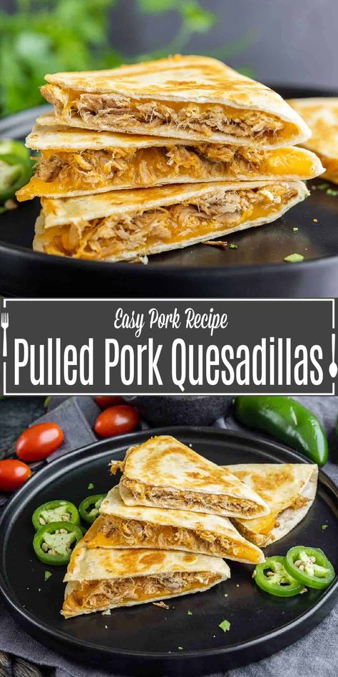 These Pulled Pork Quesadillas use tender, delicious pulled pork to make an easy weeknight dinner or a quick and delicious lunch! Made with slow cooker pulled pork quesadillas are not only delicious but only take about 15 minutes to make! You can also make Instant Pot pulled pork or purchase pulled pork at the grocery store. Pork Quesadilla Recipes Easy, Pulled Pork Quesadilla Recipes, Pork Quesadilla Recipes, Pulled Pork Quesadillas, Pork Quesadillas, Pork Quesadilla, Pulled Pork Quesadilla, Instant Pot Pulled Pork, Quesadilla Recipes Easy