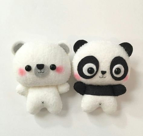 Panda Felt Pattern, Cute Felt Plushies, Diy Felt Plushies, Felt Plushies Pattern, Felt Plushies, Kawaii Felt, Plushies Diy, Felt Toys Diy, Felt Plushie