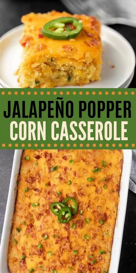 Jalapeño Popper Corn Casserole - Jalapeno Corn Casserole Jalapeño Popper Cornbread, Jalapeño Corn Casserole, Cheddar Corn Casserole, Corn Casserole Jiffy, Cheesy Corn Casserole, Jalapeño Corn, Cornbread Casserole Recipe, Thanksgiving Casserole, Corn Casserole Recipe