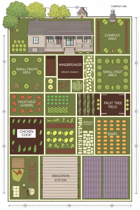 Homesteading is a rewarding lifestyle choice that allows you to cultivate your own food, raise animals, and embrace self-sufficiency. Tiny Farm Layout, Self Sufficient Garden Plan, Homestead Yard Layout, Large Homestead Layout, Food Forest Garden Layout, Homestead Design Layout, Multi Family Homestead, Quarter Acre Homestead, Free Homestead Planner