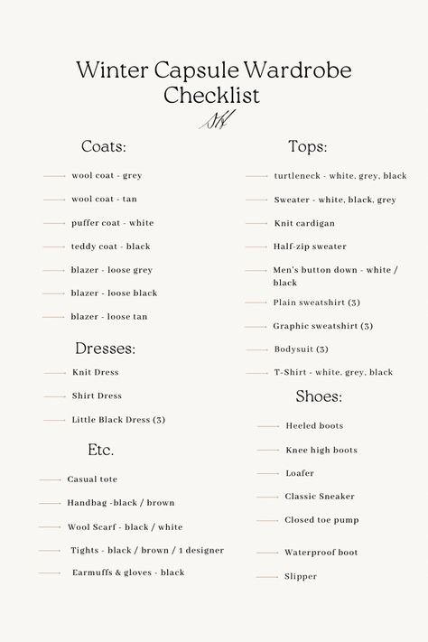 Winter 2023 Wardrobe, Winter Clothing Essentials Women, Winter Shopping List Clothes, Winter Basics Wardrobe 2023, Winter Capsule Wardrobe Checklist, Winter Wardrobe Essentials 2023, Winter Clothes List, Winter Essentials Aesthetic, Winter Essentials Clothes Women 2023