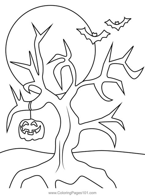 Pumpkin Hanging on Tree Coloring Page Tree Pumpkin Carving, Pumpkin Carving Printables, Tree Coloring, Tree Coloring Page, Halloween Trees, Halloween Coloring Pages, Free Halloween, Halloween Pictures, Halloween Coloring