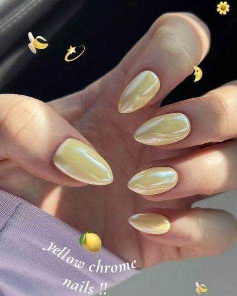 Yellow Chrome Nails, Yellow Chrome, White Chrome Nails, Yellow Nails Design, Yellow Nail, Nagellack Trends, Chrome Nails Designs, Summery Nails, Her Nails