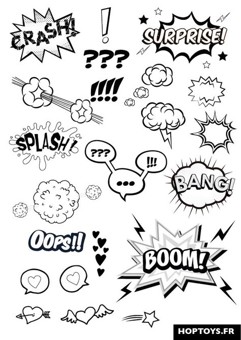 Pop Art Doodles, Comic Design Ideas, Manga Ideas Story, How To Draw A Comic, Ideas De Comics, Comic Emotions, Vignette Drawing, Comic Elements, Letras Comic