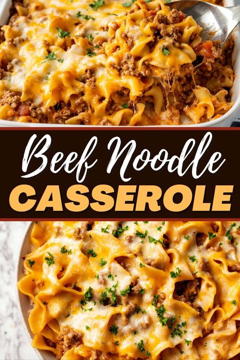 This savory beef noodle casserole is a guaranteed winner! With lean ground beef, egg noodles, tomatoes, and plenty of cheese, it's too good to miss. Casserole Recipes Noodle, Ground Beef With Egg Noodles, Easy Dinner Recipes With Egg Noodles, Easy Dinner Recipes Egg Noodles, Ground Beef Dinner Casserole, Supper Ideas Easy Casserole, Egg Noodles With Ground Beef, Casseroles With Spaghetti Noodles, Cheap Dinner Casseroles