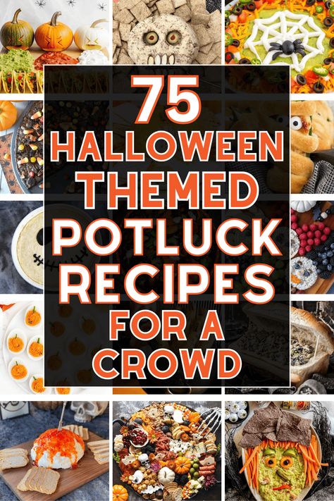 Fun Halloween Potluck Ideas, Halloween Main Dishes Party Ideas, Halloween Work Food Ideas, Potluck Ideas For Halloween, Food Ideas For Fall Party, Cute Halloween Food For Party, Potluck Dishes Halloween, Potluck Recipes Halloween, Halloween Main Dish Ideas For Parties