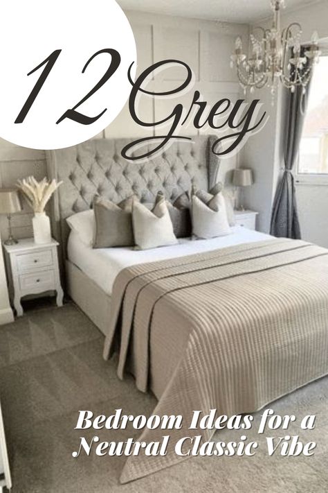 Grey is the perfect muted color to dominate a bedroom because of its ability to build a cozy and relaxing ambiance. To give you inspiration, we have gathered 12 grey bedroom ideas that will tap the neutral classic vibe. #grey #bedroom #neutral #classic #vibe Gray Bed White Furniture, Grey Headboard Tan Bedding, Cream Taupe And Grey Bedroom, Neutrals And Grey Bedroom, Bedroom Inspirations Light Grey, Light Grey Bed Frame Bedroom Designs, Bedroom Furniture With Grey Headboard, Neutral Bedroom Ideas Grey Bed, Neutral Bedding Gray Headboard