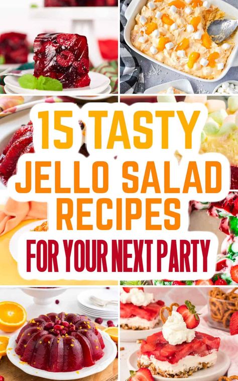 Hosting a party? These 15 Jello salad recipes are guaranteed to be a hit! From retro classics to unique flavors, these vibrant and easy-to-make dishes will wow your guests. Perfect for any celebration! Carrot Pineapple Jello Salad, Retro Jello Salad Recipes, Molded Salad Recipes, Keto Jello Salad Recipes, Jello Fruit Salad Recipes Easy, Fluffy Salad Recipes, Congealed Salad Recipes Thanksgiving, Jello Salad Recipes Easy, Best Jello Salad Recipes