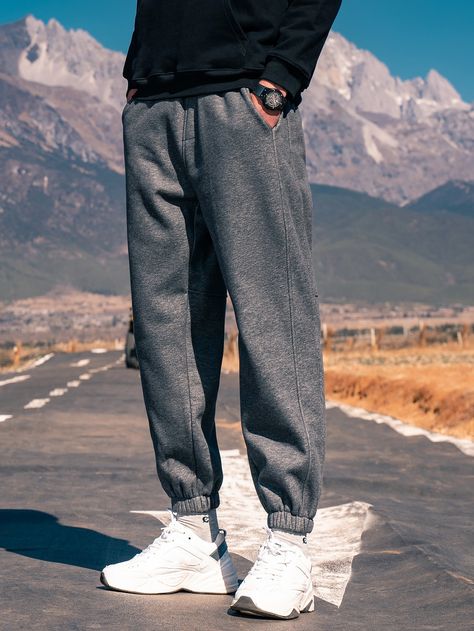 Dark Grey    Polyester Plain  Embellished Slight Stretch All Men Bottoms Dark Grey Sweatpants Outfit Men, Dark Gray Sweatpants Outfit, Gray Sweatpants Outfit Men, Dark Grey Sweatpants Outfit, Grey Sweatpants Outfit Men, Grey Sweatpants Men, Joggers Men Outfit, Gray Sweatpants Outfit, Outfits Sweatpants