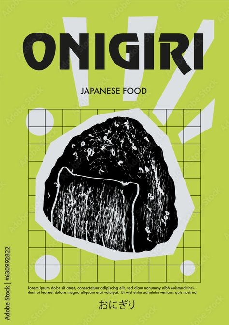 Japanese onigiri. Price tag or poster design. Set of vector illustrations. Typography. Engraving style. Labels, cover, t-shirt print, painting. Stock Vector | Adobe Stock Japan Print Design, Asian Graphic Design Style, Japanese Design Aesthetic, Japanese Restaurant Poster, Japanese Food Branding, Japanese Designers Fashion, Onigiri Drawing, Sushi Graphic Design, Onigiri Illustration