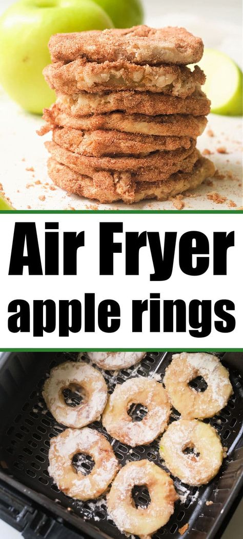 Air Fryer Apple Cinnamon Slices, Apple Slices Air Fryer, Air Fry Apple Rings, Fried Apple Rings Air Fryer, Air Fried Cinnamon Apple Rings, Air Fryer Apple Donut Recipes, Apple Ring Donuts Recipe Air Fryer, Air Fried Apple Rings, Apple Crisps In Air Fryer