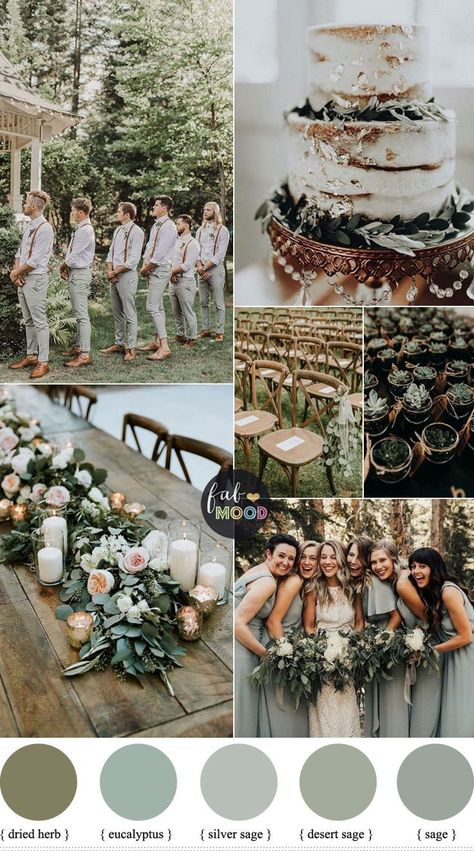 Wedding Colors Sage Green, Wedding Colors Sage, Sage Green Wedding Theme, Sage Wedding Colors, Green Wedding Theme, Cer Nocturn, Wedding Color Combinations, Wedding Color Palettes, Green Themed Wedding