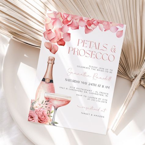 Petals and Prosecco Bridal Shower Invitation - Boho Prosecco Bridal Shower - Bridal Shower Editable Template Prosecco Bridal Shower Theme, Valentines Day Brunch, Petals Prosecco, Petals And Prosecco Bridal, Petals And Prosecco, Backyard Bridal Showers, Bridal Luncheon, Brunch Invitations, Hens Night