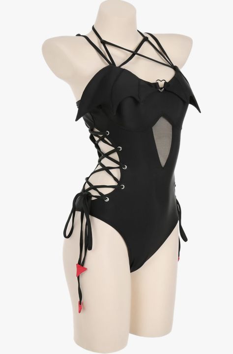 Gothic Bat Inspired Black One Piece Swim Suit Swimsuits Cute Two Piece, Alt Swimsuit Aesthetic, Vampire Swimsuit, Gothic Swimsuit Bikinis, Emo Bathing Suits, Goth Swimsuit Bikinis, Bat Swimsuit, Alt Swimsuit, Goth Bathing Suit