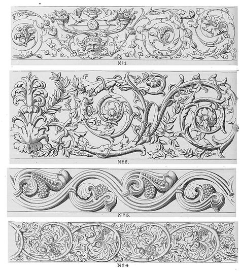 Common motifs of the French Renaissance that were either painted or sculpted Roman Decorations, Roman Motifs, Italian Motifs, French Motifs, Frieze Pattern, Roman Design, Medieval Pattern, French Pattern, Greek Pottery