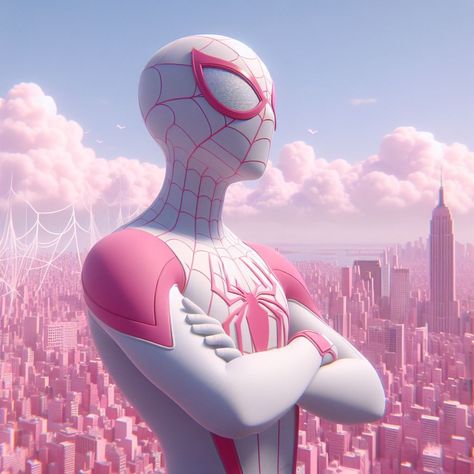 Strawberry Spiderman Pfp, Pink Spiderman Suit, Spiderman Pink Aesthetic, Spider Women Wallpaper, Pink Spiderman Pfp, Pink Spider-man, Pink Spiderman Aesthetic, Coquette Spiderman, Pink Spiderman Wallpaper