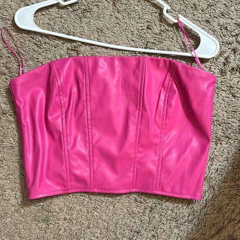 Sexy Pink Bustier Vegan Leather Size Medium Pink Leather Corset, Pink Bustier, Leather Corset Top, Barbie Halloween Costume, Spaghetti Strap Shirt, Butterfly Sleeve Blouse, Yellow Polo Shirt, Lace Bra Top, Barbie Halloween