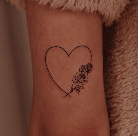 Roses Heart Tattoo, Rose In Heart Tattoo, Heart Of Roses Tattoo, Flower Hearts Tattoo, Flower And Heart Tattoos, Rose Family Tattoo, Heart Wrist Tattoos For Women, Heart Tattoo Women, Heart With Roses Tattoo