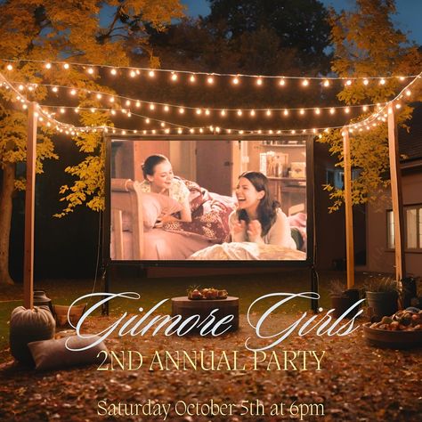 Northern California friends, you’re invited to “Stars Hollow Soiree: An Autumn Gilmore Girls Party Under the Stars!”🍂☕️🎟️✨ *comment “invite” and I’ll dm you the official invitation. Join us for a magical evening filled with nostalgia, laughter, and good company as we pay homage to the beloved show, Gilmore Girls. We will enjoy Lorelei and Rory’s favorite foods, watch the best of GG on the projector outdoors, and put our show knowledge to the test with some trivia. Date: October 5th Time: 6p... Gilmore Girls Watch Party, Gilmore Girls Party Food, Gilmore Girls Party Ideas, Gilmore Girls Birthday Party, Lorelei And Rory, Gilmore Girls Birthday, Gilmore Party Ideas, Autumn Gilmore, Party Under The Stars