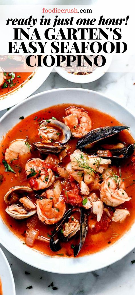 Ina Garten Cioppino Recipe, Tuscan Seafood Stew, Bobby Flay Cioppino Recipe, Easy Cioppino Seafood Stew, Ciopinno Seafood Stew San Francisco, Slow Cooker Seafood Stew, Ina Garten Seafood Recipes, Ciopinno Seafood Stew Easy, Clam And Mussel Recipes