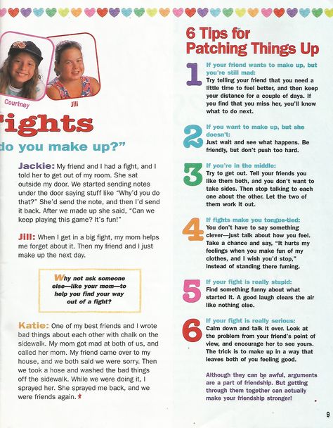 American Girl Magazine - January 1993/February 1993 Issue - Page 10 (Talk It Out - Part 2) American Girl Magazine, English Magazine, Magazine Article, Girl Advice, Magazine Articles, Girl Talk, Childrens Party, Feel Better, American Girl