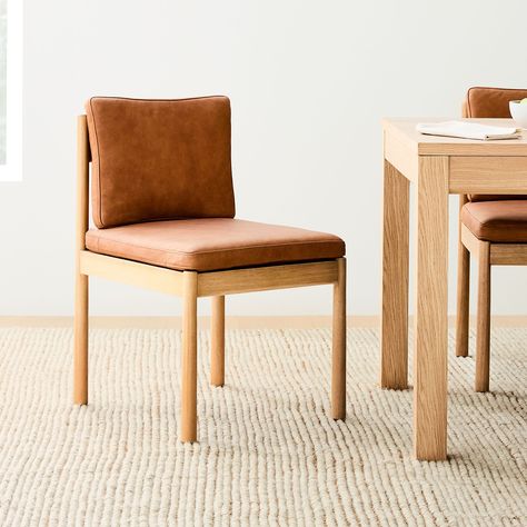 Halsey Leather Side Dining Chair | West Elm Apartment Dining Room, Apartment Dining, Small Dining Table, Contemporary Dining Chairs, Furniture Trends, Leather Dining Chairs, Leather Dining, Saddle Leather, Modern Seating