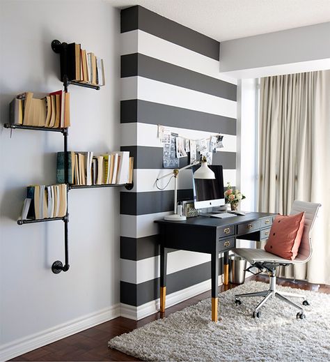 Inexpensive Area Rugs, Top Interior Designers, Black And White Stripes, Best Interior Design, Home N Decor, Apartment Living, Interior Design Projects, Home Office Decor, Home Deco