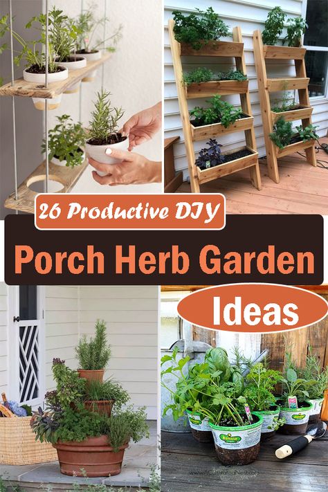 Back Porch Herb Garden, Herb Garden Screened Porch, Porch Herb Garden Ideas, Herb Planter Ideas, Porch Garden Ideas, Porch Herb Garden, Herb Table, Backyard Decoration Ideas, Herb Garden Outdoor