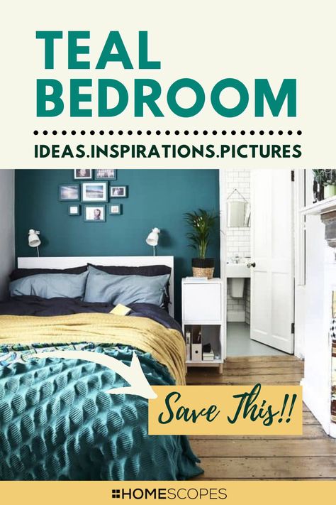 Teal bedrooms are trendy right now and if you are considering using teal as a color scheme, then we have plenty of teal bedroom ideas and inspiration for you. You can design it with teal rugs, beddings or accent wall, teal curtains, and dressers, teal furniture, and headboards, and even use teal bed frame. #tealbedroom #colorscheme #moodboard #goldandteal Teal And Rose Gold Bedroom, Teal Color Schemes Bedroom, Agean Teal Bedroom, Teal Kids Bedroom Ideas, Teal Blue Bedroom Ideas, Teal Bedding Ideas, Gray And Teal Bedroom Ideas, Teal Bed Frame, Teal Wall Bedroom