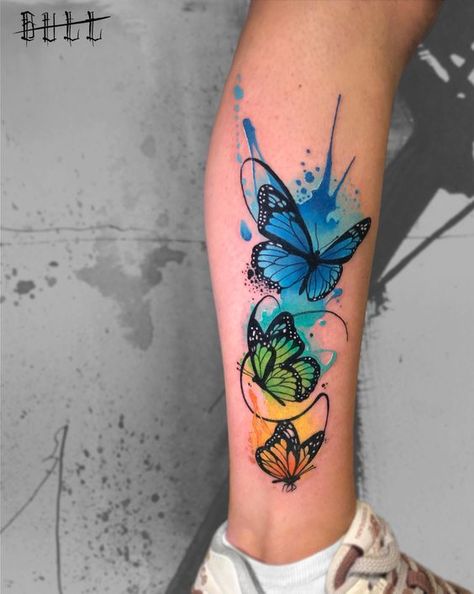 Tattoo Butterfly Watercolor, Butterfly Sketch Tattoo, Watercolour Tattoo For Women, Watercolor Tattoo Butterfly, Cover Up Tattoo Designs For Women, Color Butterfly Tattoo, Watercolor Tattoos For Women, Colourful Tattoo, Watercolour Butterflies