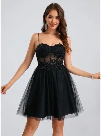 JJ's House Tulle Sweetheart Fall Spring Summer Winter A-line Back Zip Sweet & Flow Little Black Dresses Corset Black Height:5.8ft（176cm） Bust:32in（82cm）Waist:24in（61cm）Hips:35in（89cm） No Special Offer Short/Mini Sleeveless Spaghetti Straps Homecoming Dress. #JJ's House #Tulle #Sweetheart #Fall #Spring #Summer #Winter #Aline #BackZip #Sweet&Flow #LittleBlackDresses #Corset #Black #No #SpecialOffer #ShortMini #Sleeveless #SpaghettiStraps #HomecomingDress Midsize Hoco Dress, Black Hoco Dress Short, Hoco Dress Short, Black Hoco Dresses, Black Homecoming Dress, Tulle Homecoming Dress, Little Black Dresses, Grade 8, Necklines For Dresses