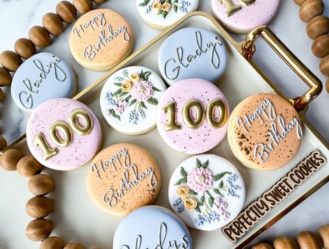 These cookies are being delivered to my great grandpas sister today. She is celebrating her 100th birthday on Saturday! What an amazing milestone birthday!! I used @busyb.bakehouse tipless floral class to help with those flowers! #customcookies #customdecoratedcookies #royalicingcookies #decoratedsugarcookies #smallbusiness #coloradosmallbusiness #northglenn #thornton #colorado #coloradocookier #custombirthdaycookies #coloradocookies #foodie #customcookies #decoratedsugarcookies #northglen... Thornton Colorado, 100 Day Celebration, Sweet Cookies, 100th Birthday, Milestone Birthday, Icing Cookies, 90th Birthday, Royal Icing Cookies, Birthday Cookies