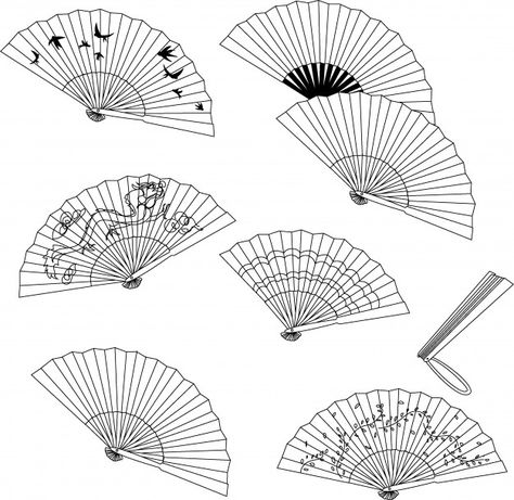 Collection of handheld fan isolated on a white background. Premium Vector How To Draw A Fan, Chinese Fan Tattoo Design, Chinese Fan Drawing, Chinese Fan Tattoo, Fan Tattoo Design, Fashion Chinese, Fan Tattoo, Fan Drawing, Chinese Fan