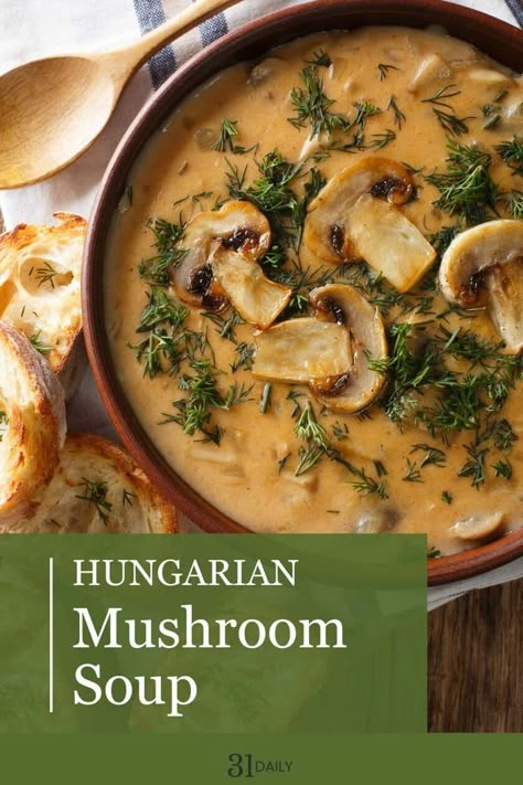 Harvest Mushroom Soup, Hungarian Mushroom Soup Crock Pot, German Mushroom Soup, Instapot Mushroom Soup, Creamy Hungarian Mushroom Soup, French Mushroom Soup, Beefy Mushroom Soup Recipes, Hungarian Mushroom Soup Recipe, Mushroom Bisque Soup