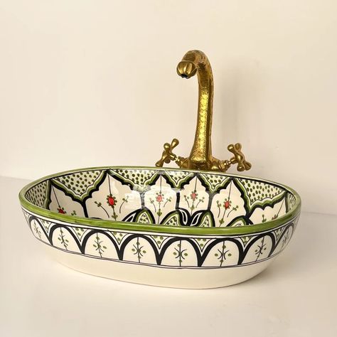 Bespoke Sink for Bathroom 100% Handmade,best Deals Etsy,vessel Sink,custom Sink Vanity,pottery Handmade Sinks for Bathroom Decoration. - Etsy UK Sinks For Bathroom, Half Bath Design, Sink For Bathroom, Retro Bathroom Decor, Moroccan Sink, Moroccan Style Interior, Retro Bathrooms, Traditional Tile, Indoor Design