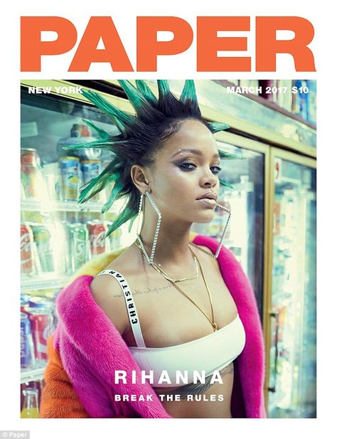 Rule breaker: The Diamonds singer rocked a hot pink and orange fur coat and extremely larg... Paper Magazine Cover, Liberty Spikes, Sebastian Faena, Rihanna Cover, Afro Goth, Summer Shoot, Rihanna Photos, Paper Magazine, Spiked Hair