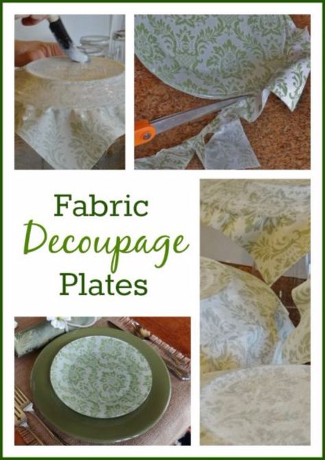 DIY Projects With Old Plates and Dishes - Fabric Decoupage Plates - Creative Home Decor for Rustic, Vintage and Farmhouse Looks. Upcycle With These Best Crafts and Project Tutorials #diy #kitchen #crafts Bottles Design, Decoupage Plates, Fabric Decoupage, Decorated Bottles, Clear Plates, Decoupage Tutorial, Decoupage Decor, Painted Bottles, Mod Podge Crafts