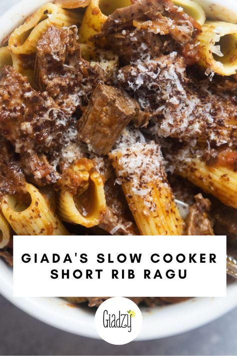 This short rib ragu is an easy, classic recipe that's perfect for entertaining a family, or just two! Made for the slow cooker too. #slowcooker #shortrib Short Rib Ragu, Short Ribs Slow Cooker, Giada Recipes, Beef Short Rib Recipes, Slow Cooker Ribs, Short Ribs Recipe, Skillet Recipes, Cashew Chicken, Short Rib