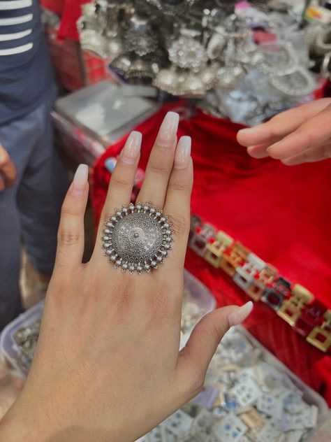 Silver Oxidised Jewellery, Oxidised Rings, Desi Jewellery, Liquid Glitter Eyeshadow, Oxidized Ring, Rings Ideas, Antique Silver Jewelry, Desi Aesthetic, Oxidised Jewellery