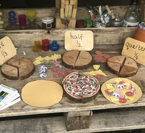 Basic Fractions, Outdoor Maths, Eyfs Outdoor Area, Maths Eyfs, Eyfs Maths, Outdoor Learning Spaces, Forest School Activities, Eyfs Classroom, Continuous Provision