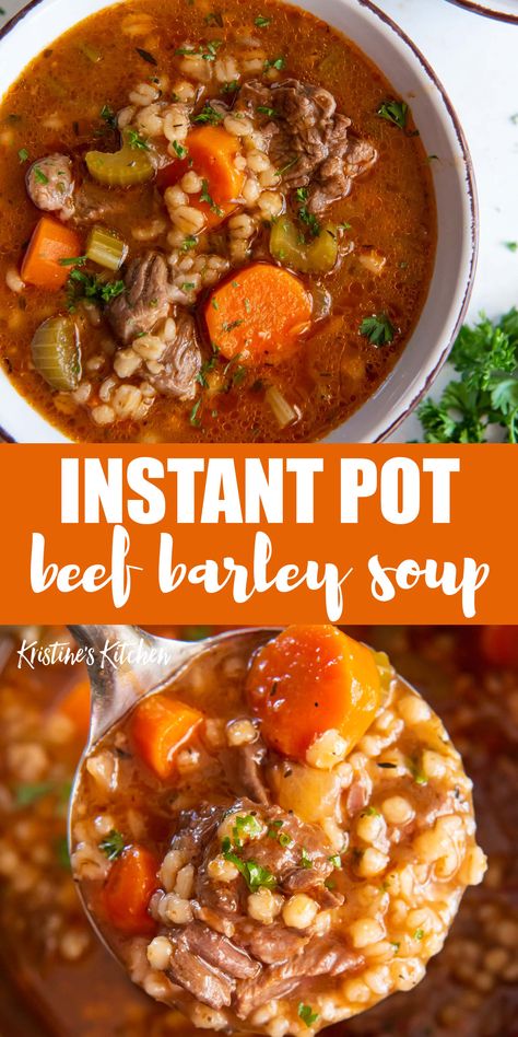 This Instant Pot Beef Barley Soup is richly flavored and filled with tender chunks of beef, vegetables and barley. This healthy soup will warm you up from the inside out.