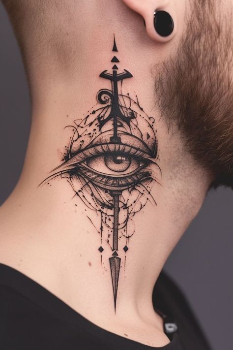 Tattoo Ideas Neck Men, The All Seeing Eye Tattoo, Meaning Tattoos Men, Shiva Eye Tattoo, Self Made Man Tattoo, Neck Tattoo Designs Men, Cool Neck Tattoos Men, Back Tats Men, Eye Tattoo Ideas For Men