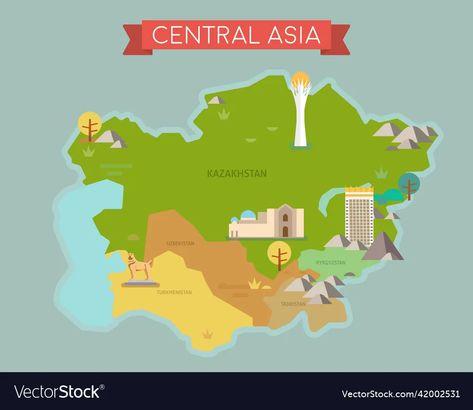 Central asia map with country names vector image Central Asia Map, Asia Map, Country Names, Central Asia, Png Images, Vector Free, Vector Images, Vector Illustration, Illustrator