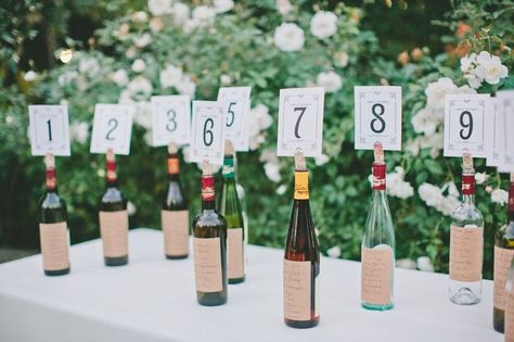 Table Number / Plan ideas - Smashing the Glass | Jewish Wedding Blog Wine Bottle Table, Table Numbers Wedding Diy, Diy Table Numbers, Napa Valley Wedding, Wedding Table Plan, Gold Diy, Jewish Wedding, Winery Weddings, Wedding Place