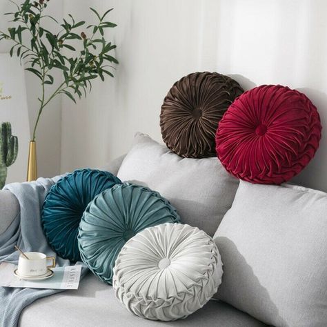 Pleated Cushion, Chic Throw Pillows, Round Floor Pillow, Round Throw Pillows, Velvet Couch, Bantal Sofa, Pumpkin Pillows, Cover Sofa, Couch Cushions