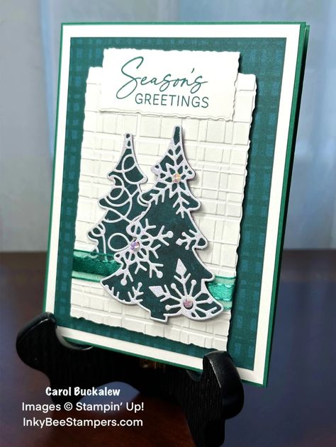 Stampin’ Up! Decorative Trees Holiday Card – Inky Bee Stampers Decorative Trees, Stampin Up Karten, Create Christmas Cards, Simple Christmas Cards, Leaf Cards, Tree Stamp, Homemade Christmas Cards, Stampin Up Christmas Cards, Christmas Card Crafts